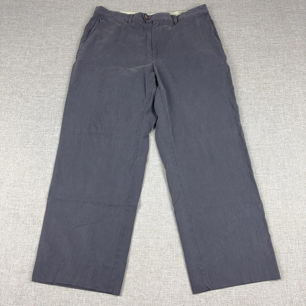 Tommy Bahama Pants Mens 38x30 Gray Silk Cotton Chino Relaxed Fit Flat Front